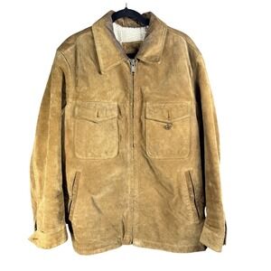 Gap Leather Jacket Mens XL Brown Suede Sherpa Lined Full Zip Workwear Coat